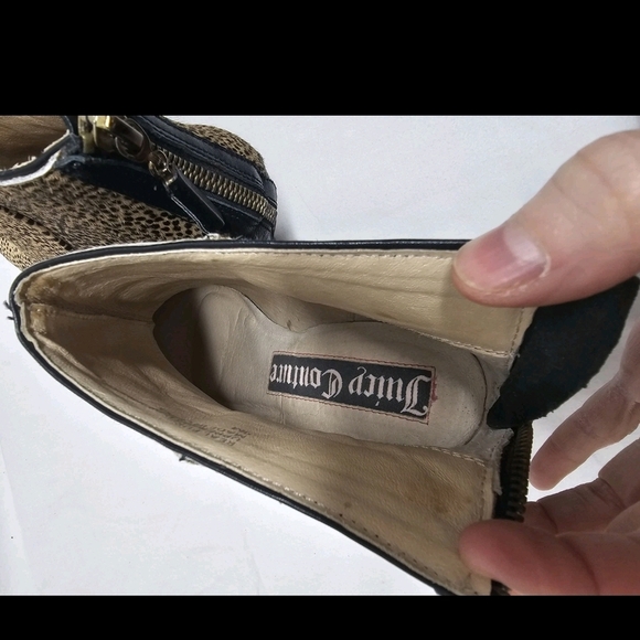 Juicy Couture Leopard Calf Hair Wedge Ankle Boots Vintage Y2K Real Fur Size 9M - Picture 9 of 11